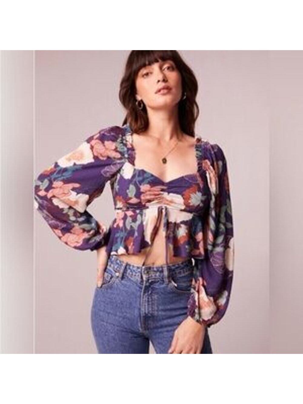 Band of the Free NWT Floriane Floral Balloon Sleeve Cropped Blouse - S